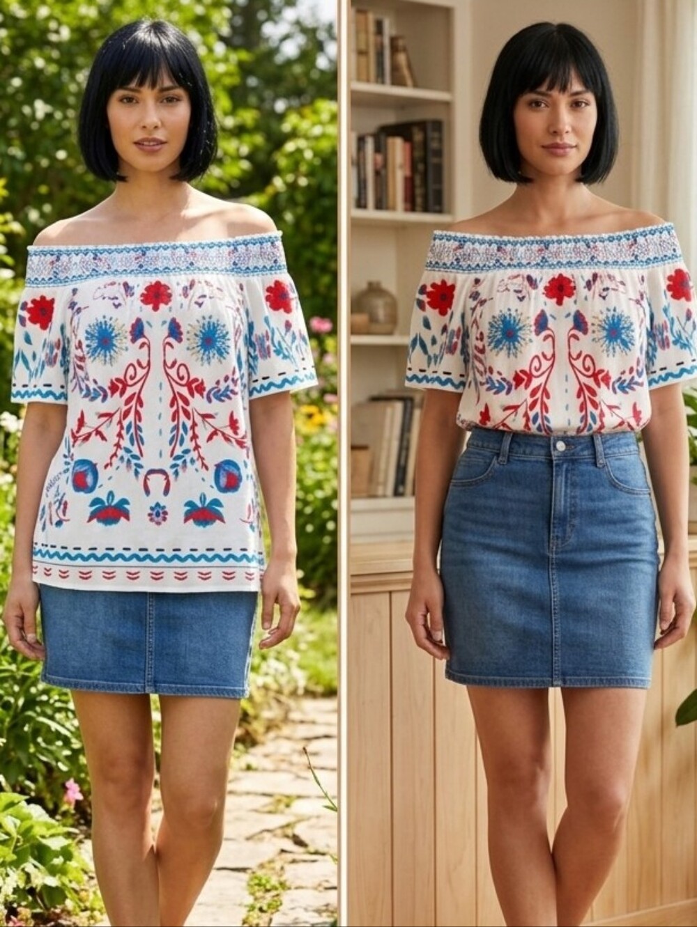 Shein Boho off-shoulder floral  blouse, Festival top, size M